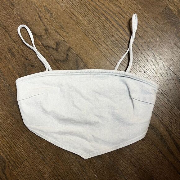 Zara Corset Style V-Hem Cami Crop Top Light Bleach Wash Stretch Denim NWT - Picture 3 of 6